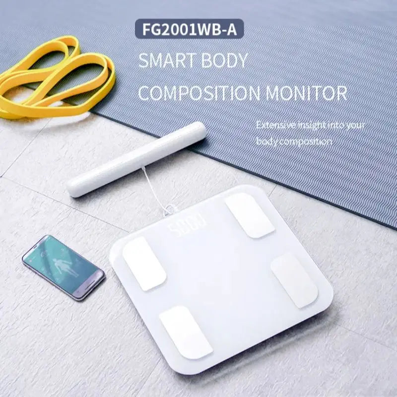 Báscula inteligente Fitdays con 8 electrodos para medir la grasa corporal, la bioimpedancia y la composición corporal.