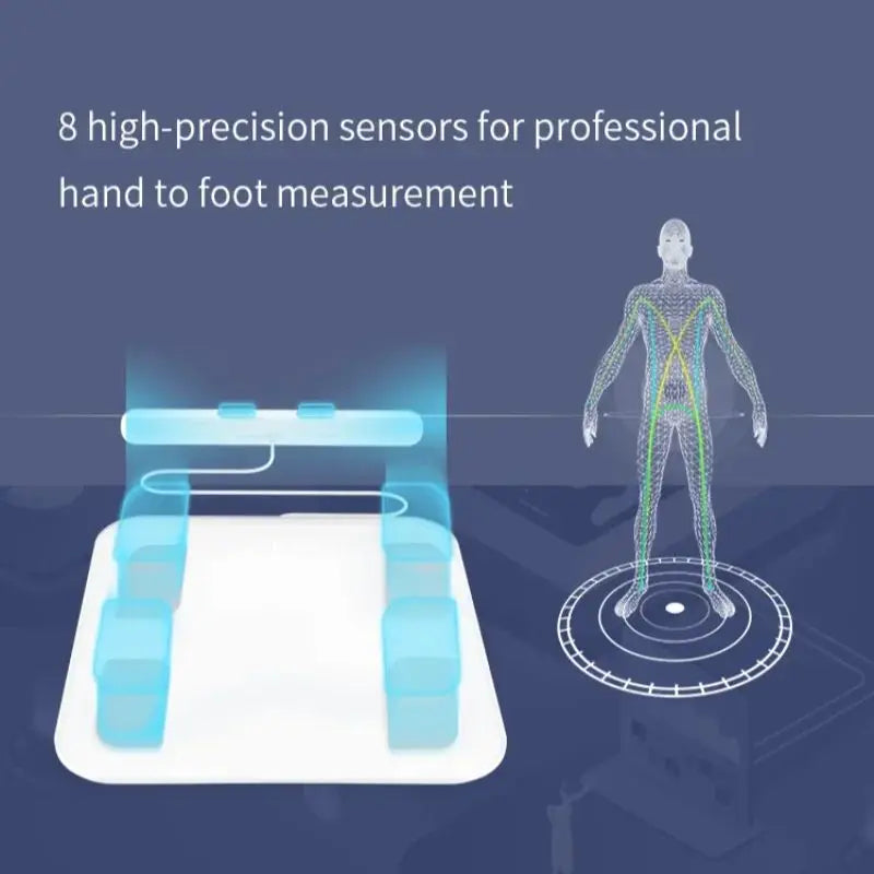 Báscula inteligente Fitdays con 8 electrodos para medir la grasa corporal, la bioimpedancia y la composición corporal.