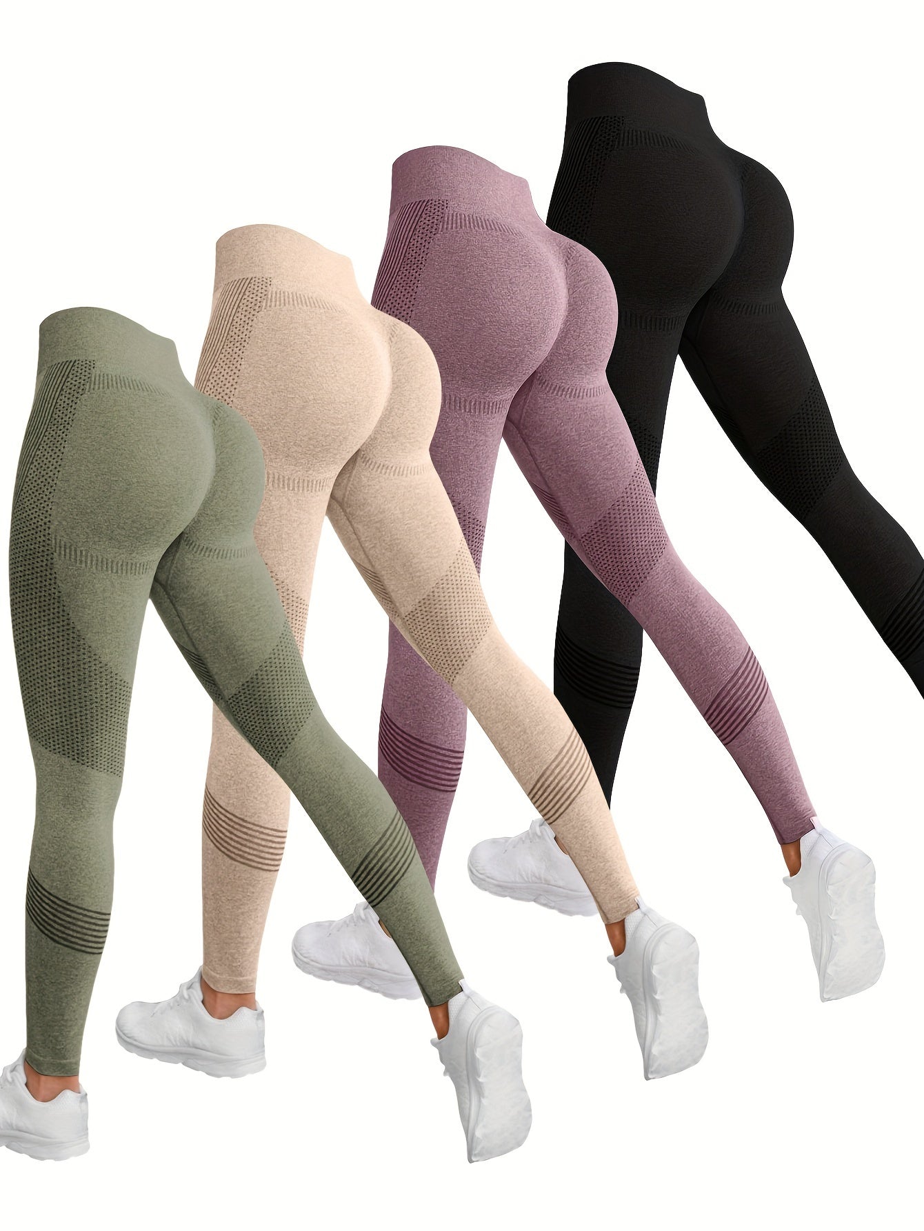 4pcs 4-Piece Butt Lifting Yoga Pants, High-Stretch Slim Fit Workout Leggings for Women's Fitness Activities