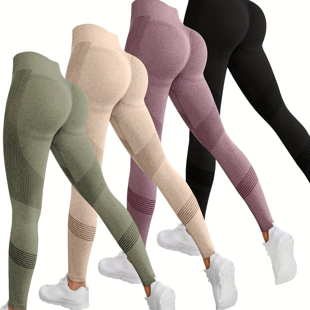 4pcs 4-Piece Butt Lifting Yoga Pants, High-Stretch Slim Fit Workout Leggings for Women's Fitness Activities