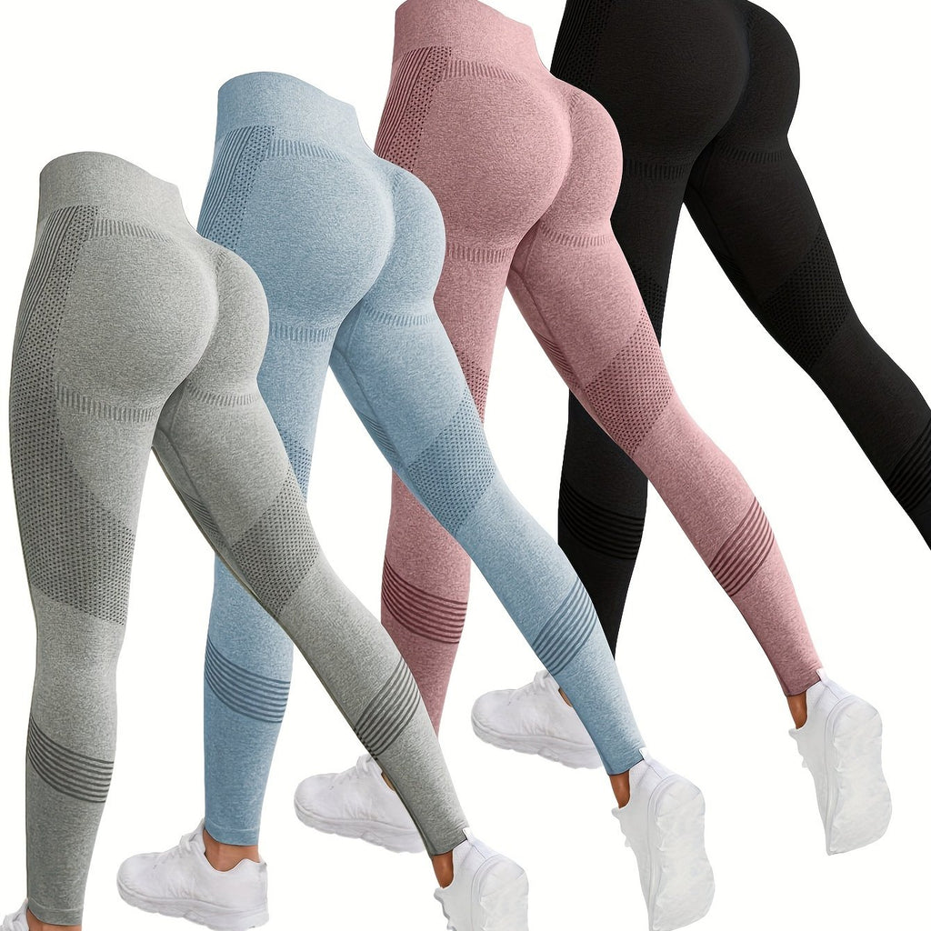 4pcs 4-Piece Butt Lifting Yoga Pants, High-Stretch Slim Fit Workout Leggings for Women's Fitness Activities