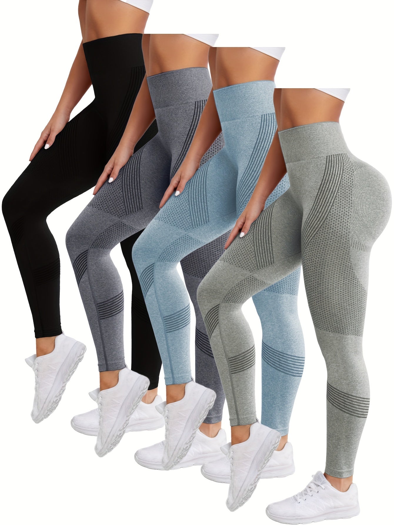 4pcs Seamless High Waist Yoga Leggings - Hip Lifting, Sporty & Flattering - Premium Womens Activewear Set for Fitness and Style