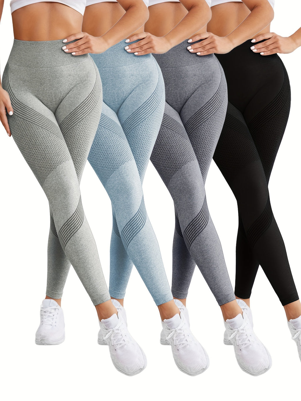 4pcs Seamless High Waist Yoga Leggings - Hip Lifting, Sporty & Flattering - Premium Womens Activewear Set for Fitness and Style