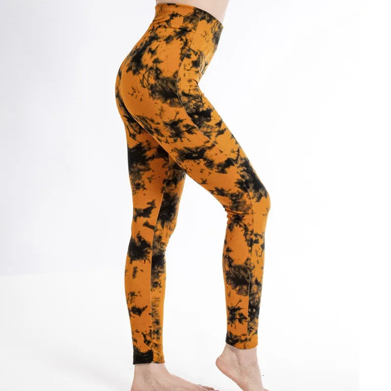 za Leggings Deportivos Tie-Dye de Alta Elasticidad