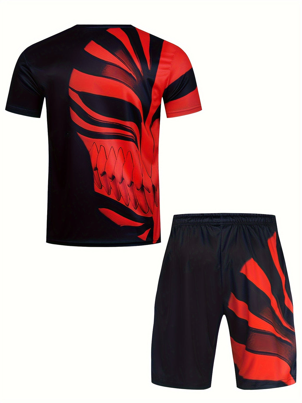 2-Piece Mens Cartoon Print Sports Set - Soft 100% Polyester Crew Neck T-Shirt and Active Drawstring Shorts for Fitness, Novelty, and Weekend Casual Wear