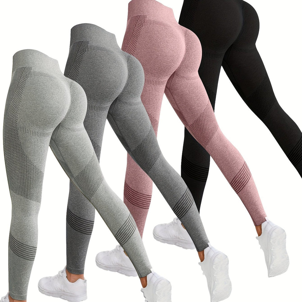 4pcs 4-Piece Butt Lifting Yoga Pants, High-Stretch Slim Fit Workout Leggings for Women's Fitness Activities