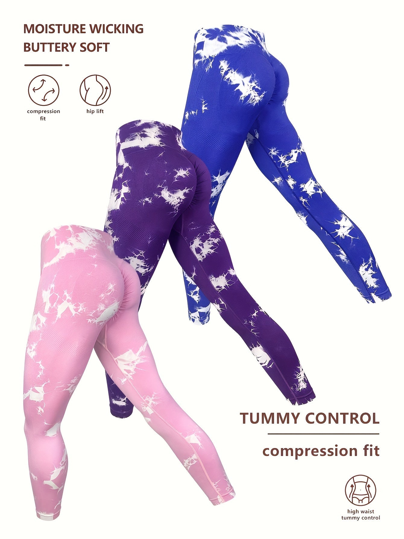 3pcs Vibrant Tie Dye High Waist Sports Leggings - Ultra-Comfortable, Sweat-Wicking, Four-Way Stretch Fitness Pants for Women - Wide Waistband, Yoga, Running, Workout, Activewear Essentials