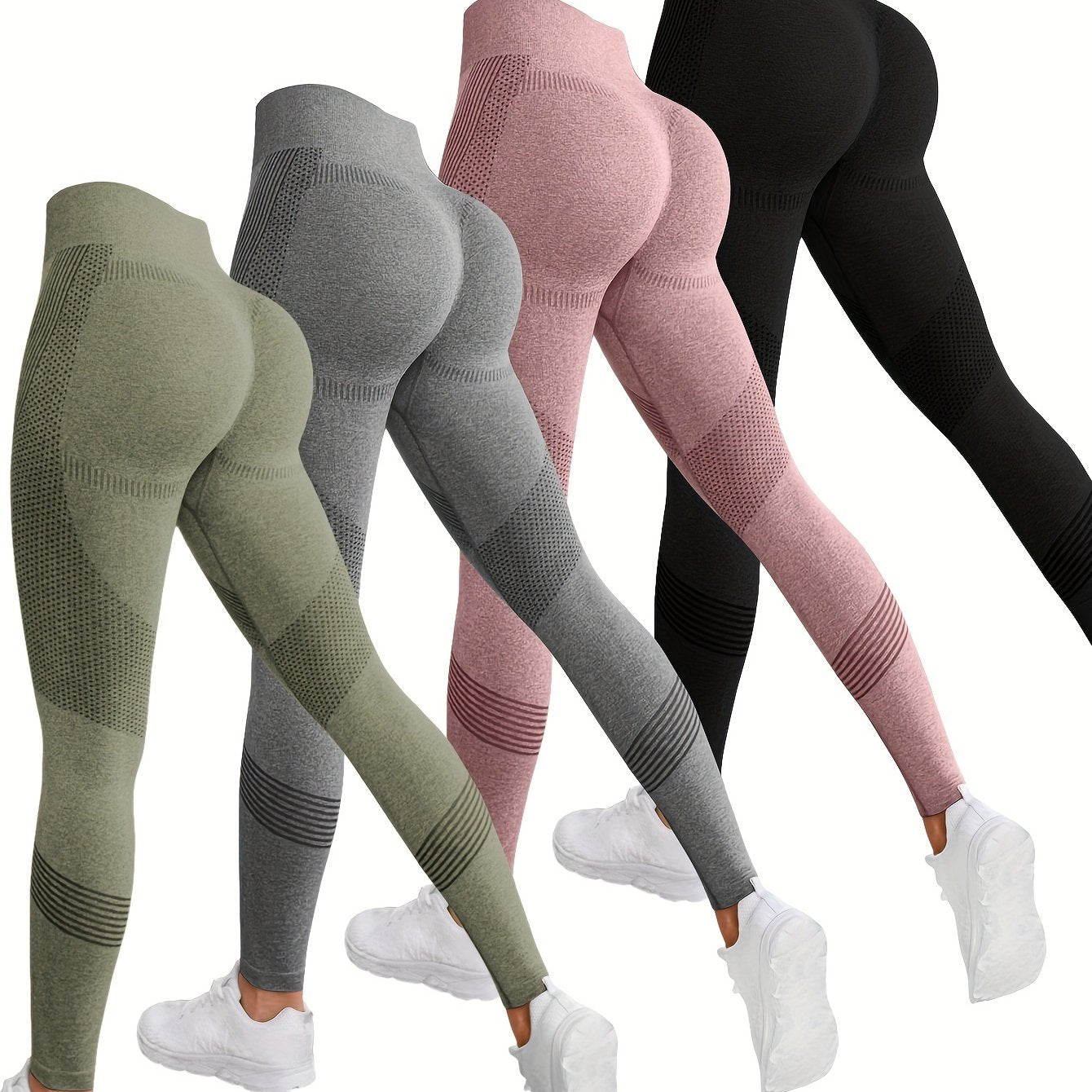 4pcs 4-Piece Butt Lifting Yoga Pants, High-Stretch Slim Fit Workout Leggings for Women's Fitness Activities