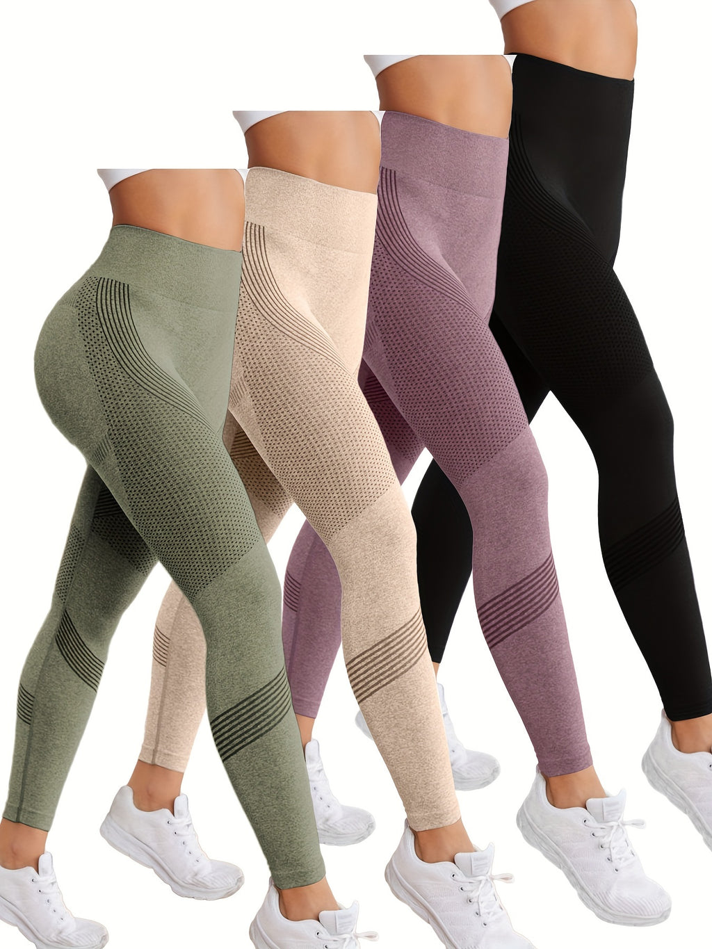 4pcs 4-Piece Butt Lifting Yoga Pants, High-Stretch Slim Fit Workout Leggings for Women's Fitness Activities