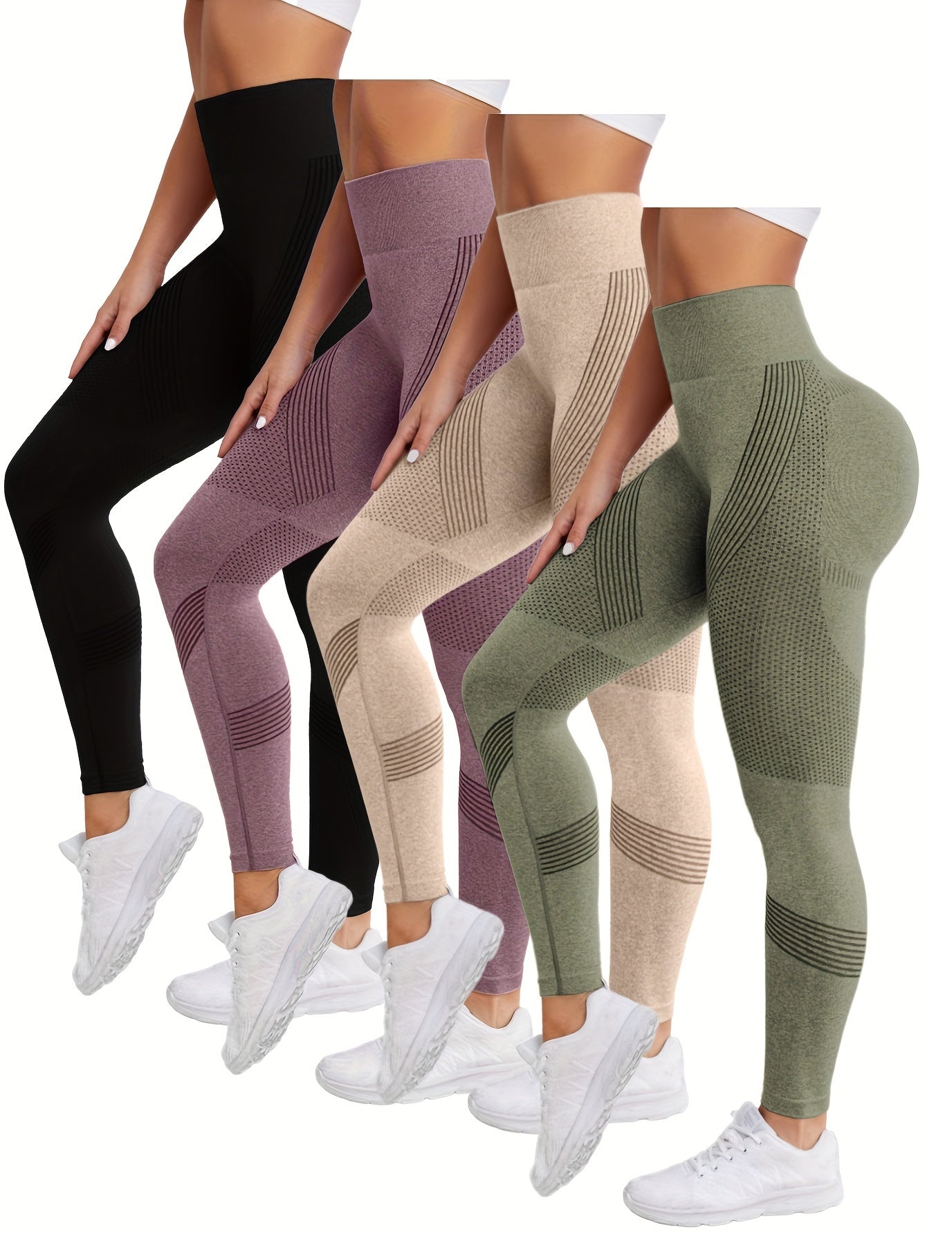 4pcs 4-Piece Butt Lifting Yoga Pants, High-Stretch Slim Fit Workout Leggings for Women's Fitness Activities