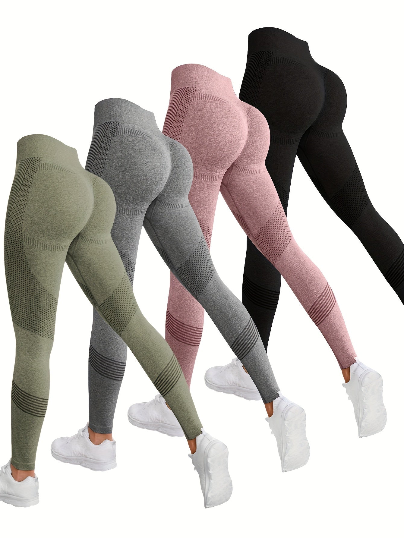 4pcs 4-Piece Butt Lifting Yoga Pants, High-Stretch Slim Fit Workout Leggings for Women's Fitness Activities