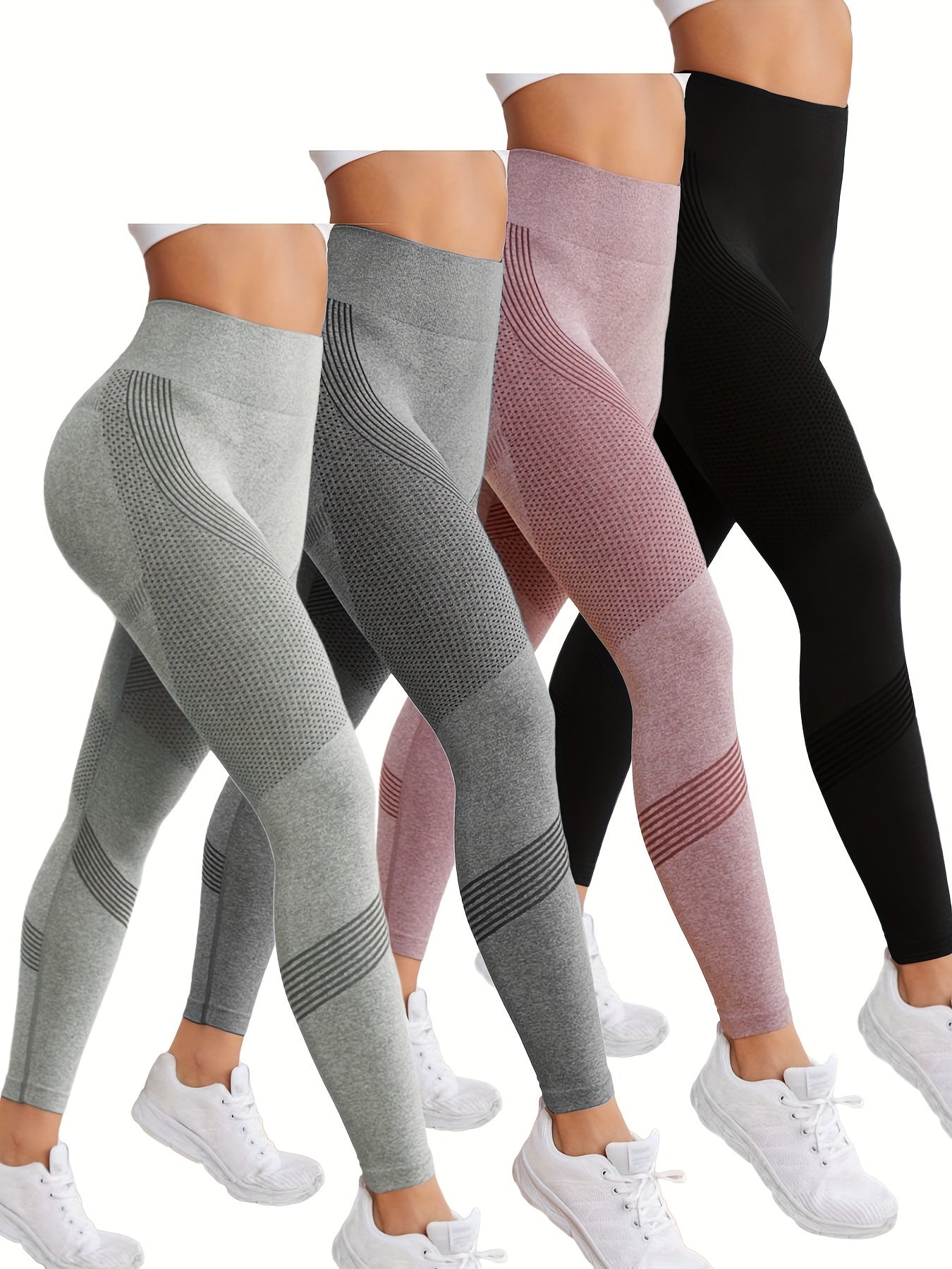 4pcs 4-Piece Butt Lifting Yoga Pants, High-Stretch Slim Fit Workout Leggings for Women's Fitness Activities