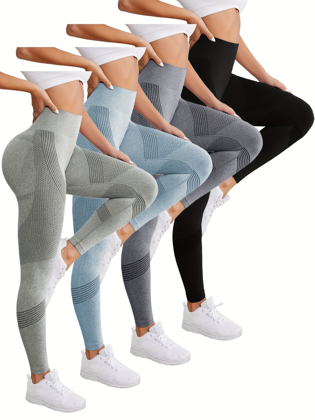 4pcs Seamless High Waist Yoga Leggings - Hip Lifting, Sporty & Flattering - Premium Womens Activewear Set for Fitness and Style