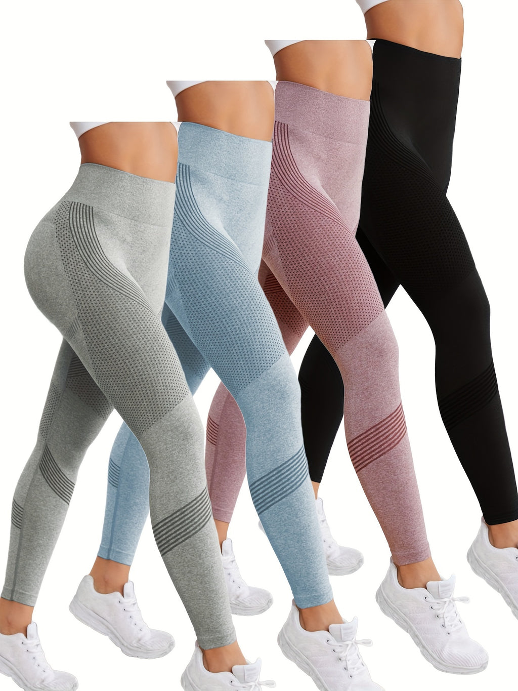 4pcs 4-Piece Butt Lifting Yoga Pants, High-Stretch Slim Fit Workout Leggings for Women's Fitness Activities