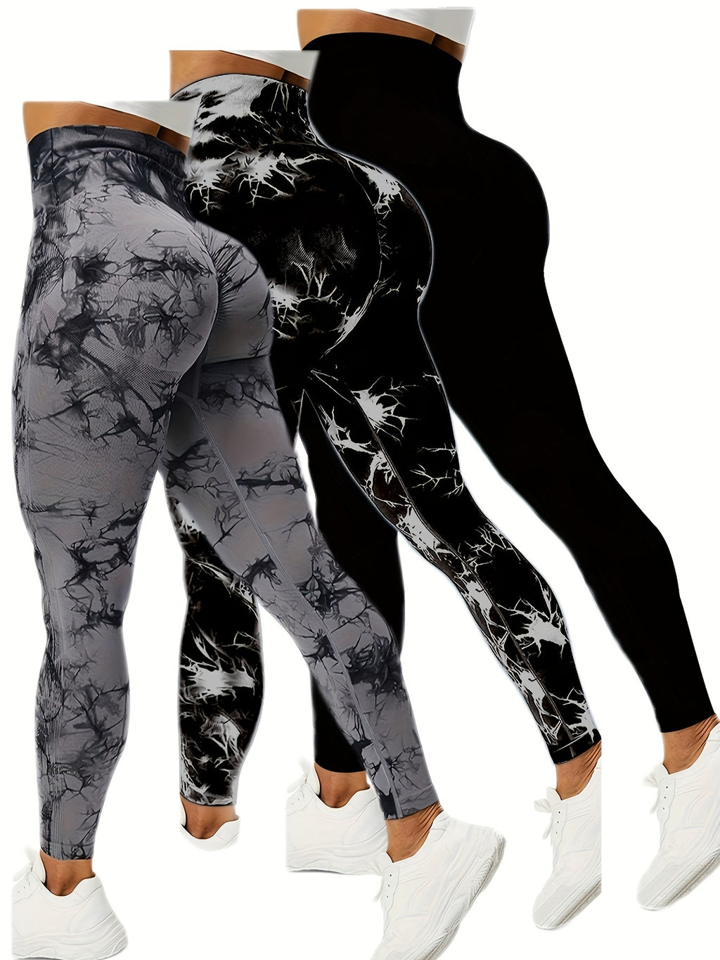 3pcs Vibrant Tie Dye High Waist Sports Leggings - Ultra-Comfortable, Sweat-Wicking, Four-Way Stretch Fitness Pants for Women - Wide Waistband, Yoga, Running, Workout, Activewear Essentials
