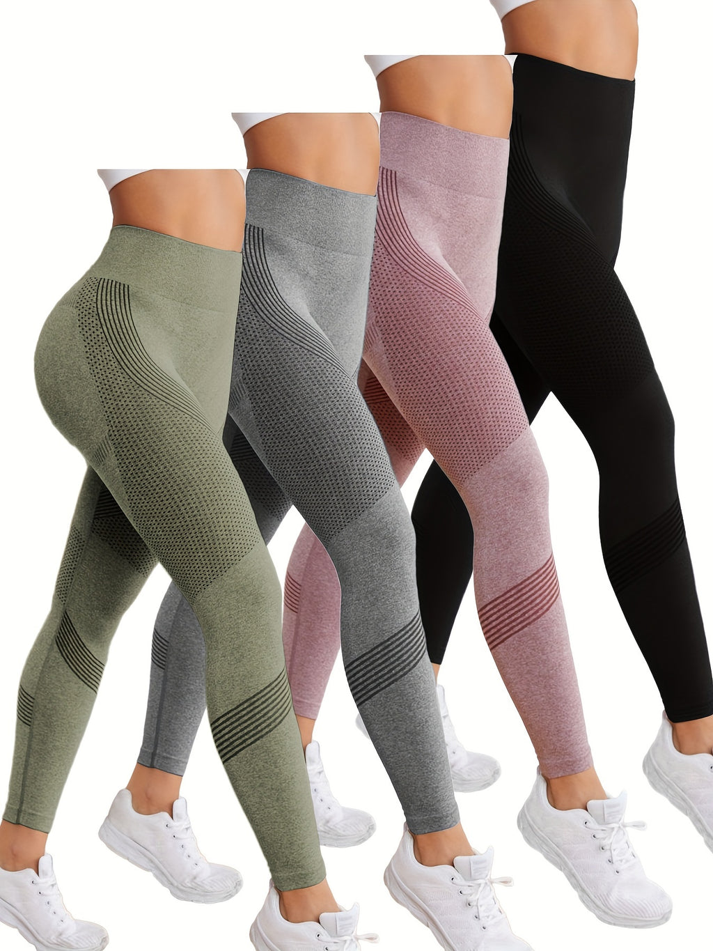 4pcs 4-Piece Butt Lifting Yoga Pants, High-Stretch Slim Fit Workout Leggings for Women's Fitness Activities
